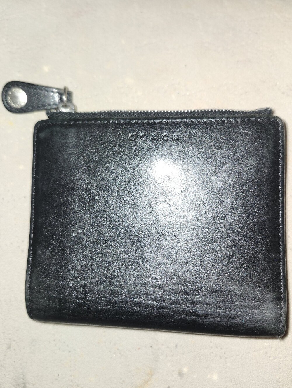 Coach Vintage Black Leather Bifold Wallet With Top Zip Pocket